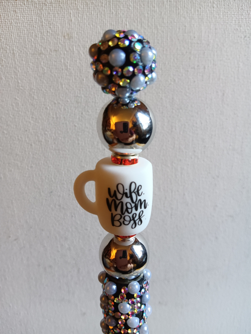 Wife Mom Boss Decorative Beaded Pen - White